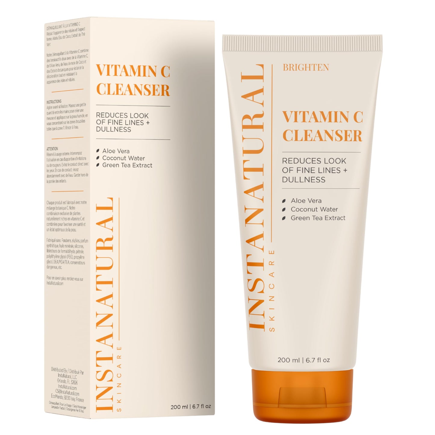InstaNatural Vitamin C Cleanser | All Natural Face Wash, Brightens Skin, Good for Uneven Texture, USA Made with Coconut Water and Aloe Vera, 6.7 FL Oz