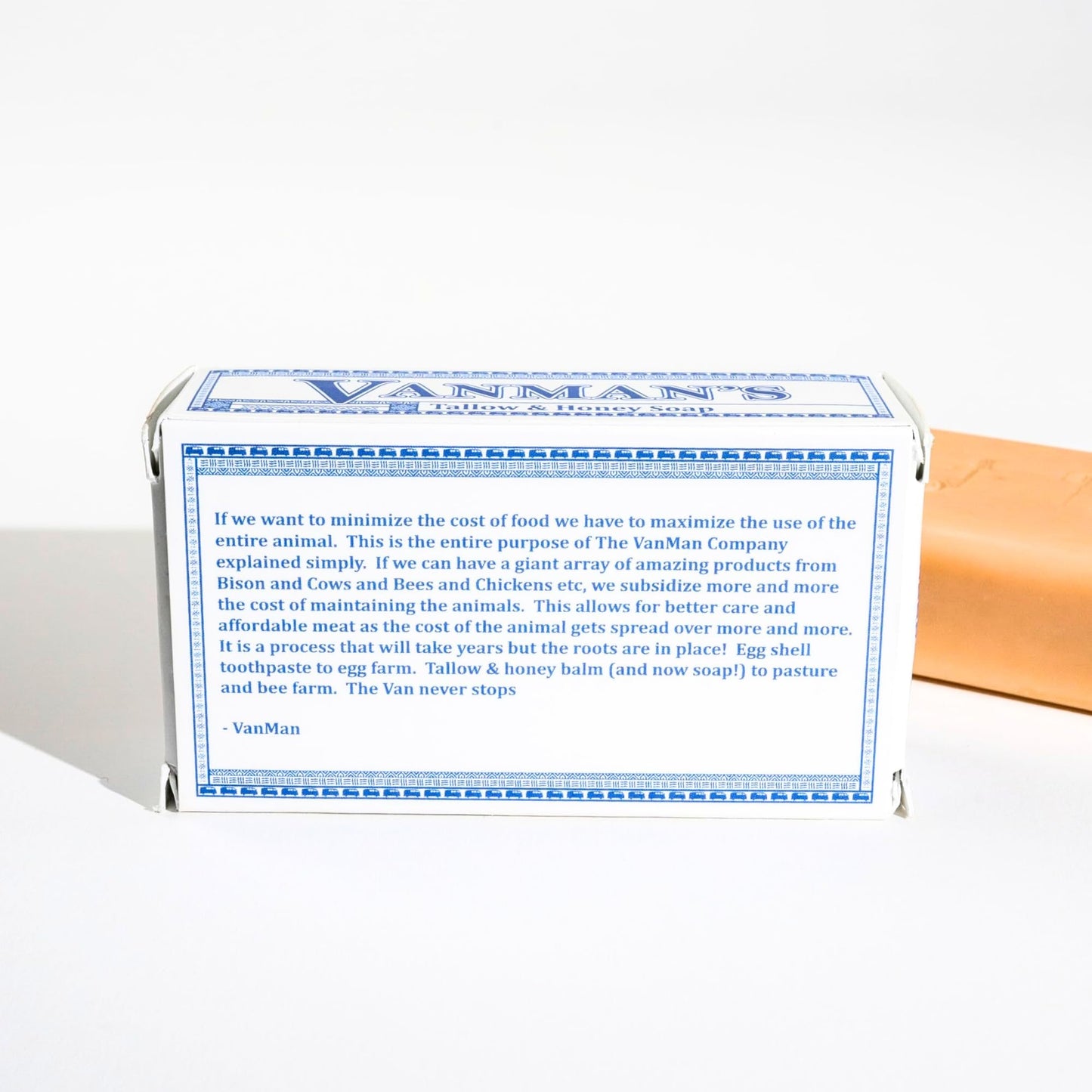 VanMan Beef Tallow & Honey Bar Soap – Grass-Fed Tallow with Raw Honey & Distilled Water, Unscented, Hydrating & Nourishing, 3.8oz