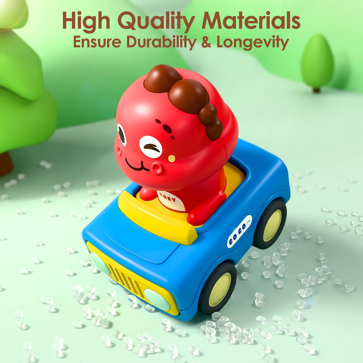 iPlay iLearn Press-to-Go Toddler Car Toy Set – Animal & Dino Push Go Vehicles for 6-18 Months, 1st Birthday Gift for Boys & Girls