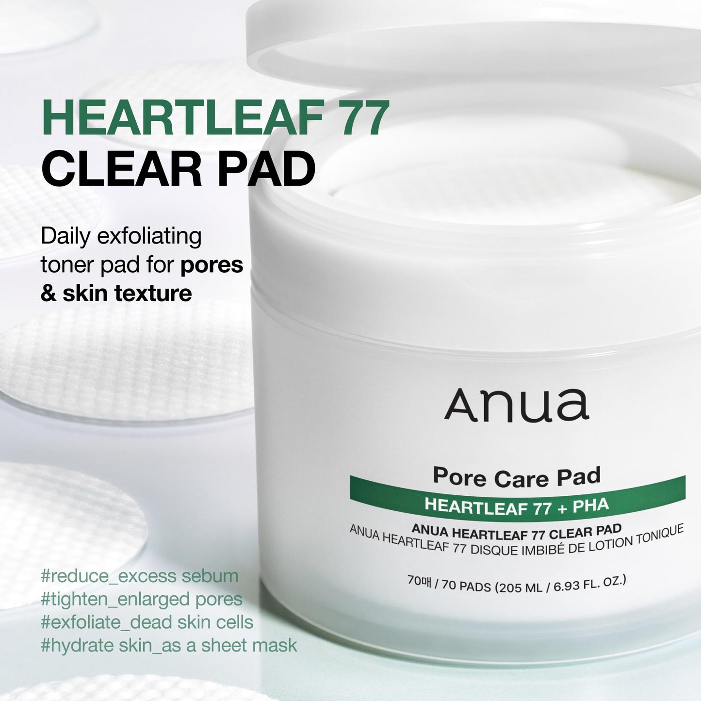 ANUA Heartleaf 77 Toner Pad 70 Sheets, PHA Dead Skin Care Low pH Daily Toner Pad exfoliating