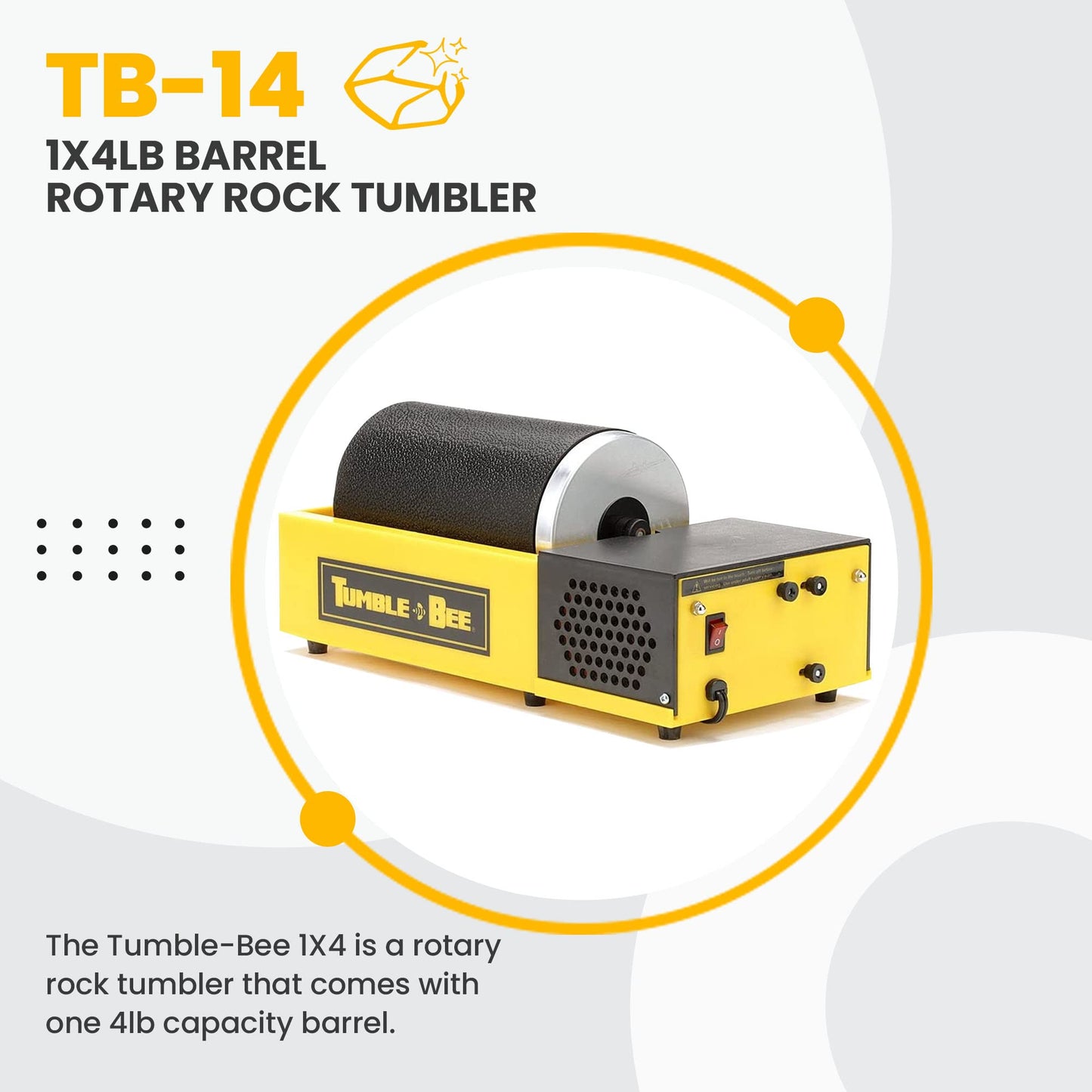 Tumble-Bee TB-14 Rock Tumbler - Large 1x4LB Rotary Polishing Machine for Stones, Rocks, Metals & Sea Glass, Adults & Kids, Hobby & Pro Use