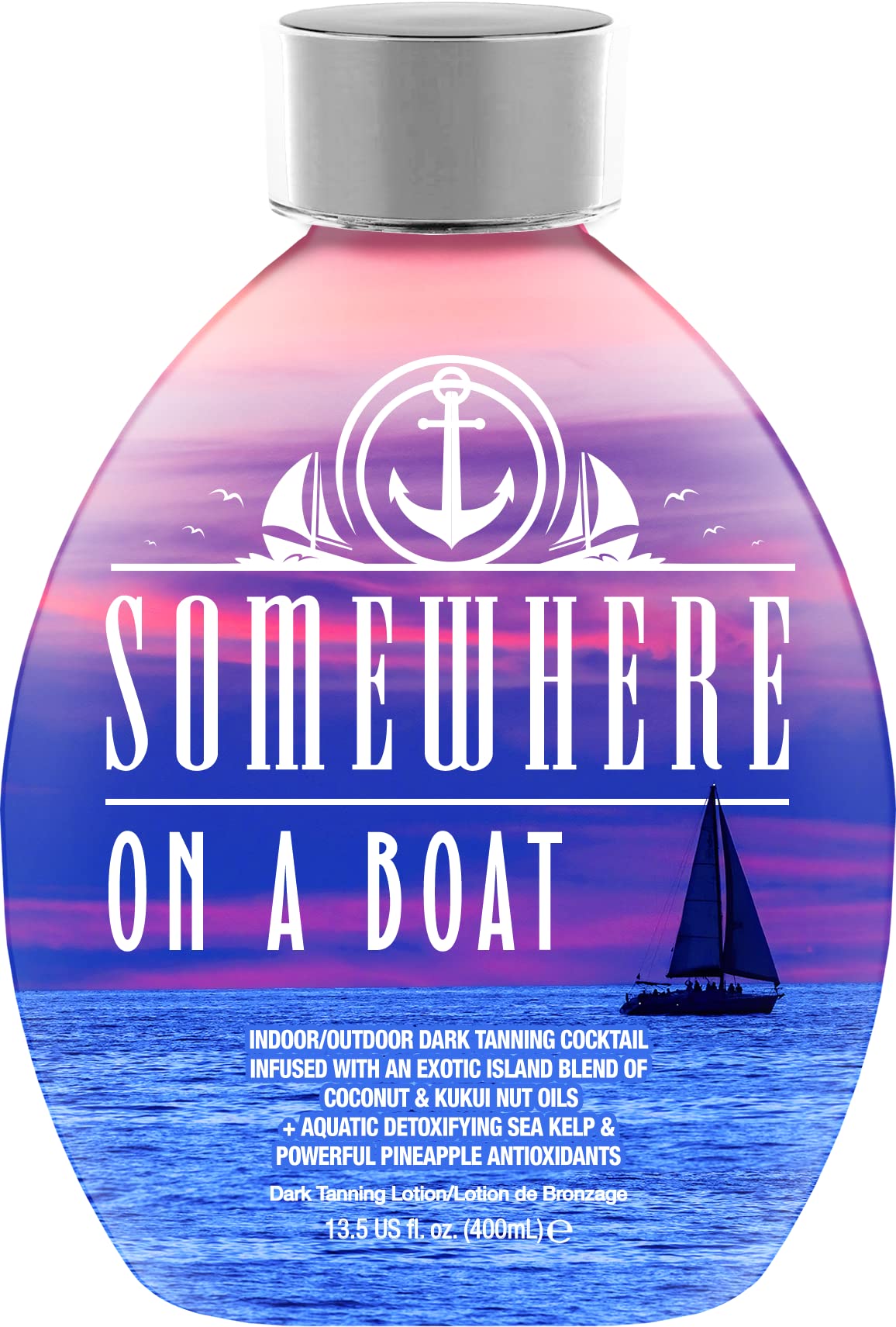 Somewhere On A Boat Tanning Lotion - Indoor/Outdoor Dark Tan Enhancer with Coconut Oil, Pineapple & Shea Butter, No Bronzer, 13.5oz