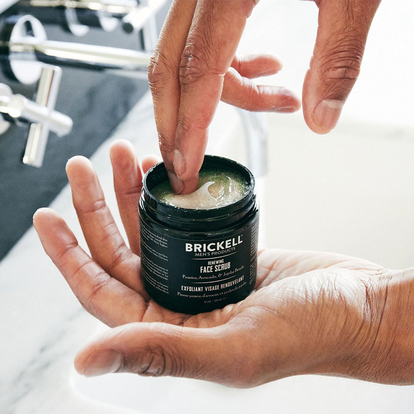Brickell Men’s Renewing Face Scrub – Natural Exfoliating Facial Scrub with Jojoba, Coffee & Pumice, 4 oz, Scented