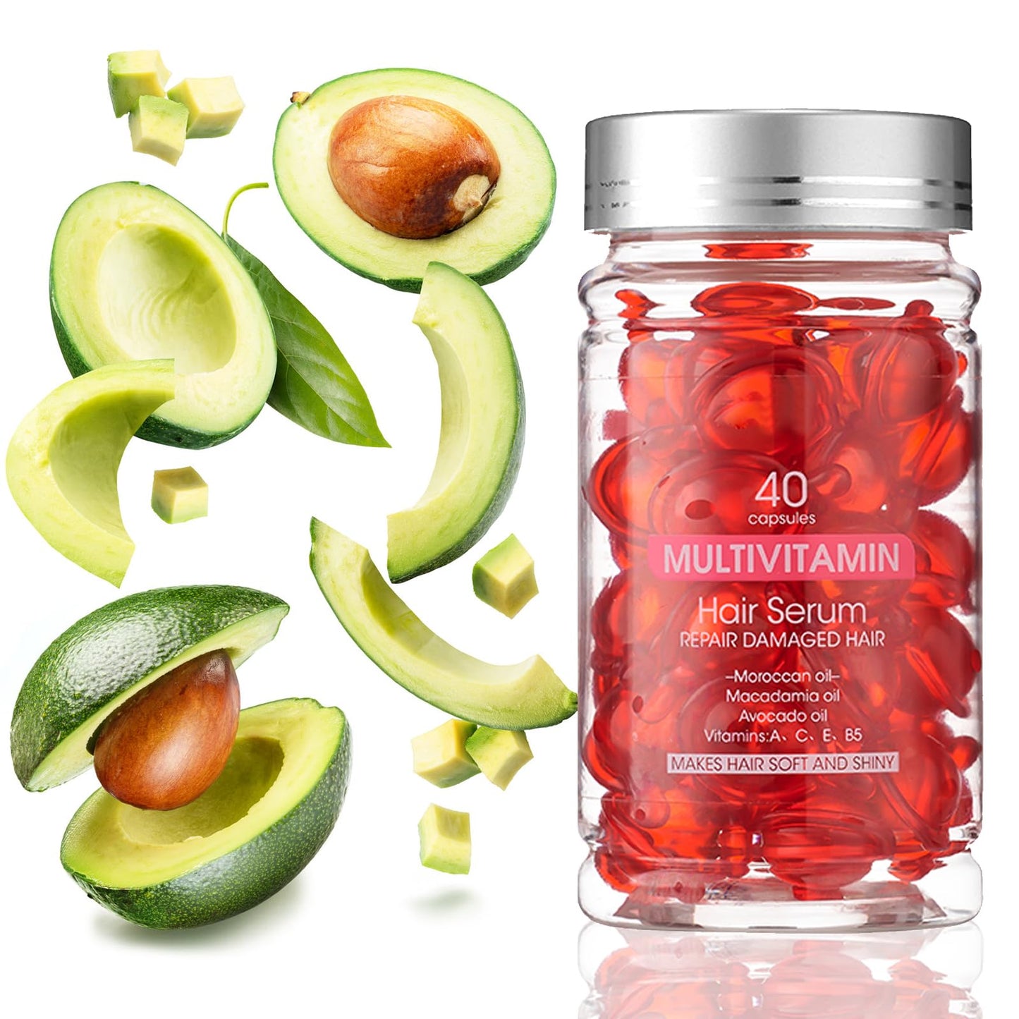 YP Hair Vitamins 40 Capsules with A, C, E, B5 – Leave-In Conditioner & Nourishing Hair Oil Serum with Argan & Avocado Oil for Frizzy Hair, Men & Women