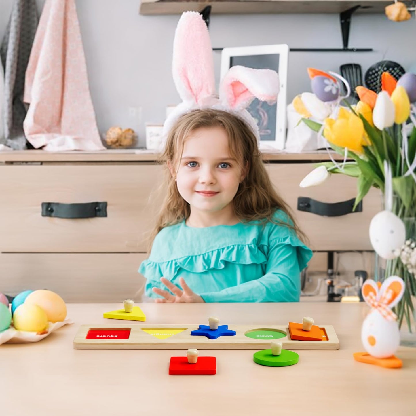 QODOFLR First Jumbo Knob Wooden Shape Puzzles for Toddlers 1-3,Montessori Shapes Sorter for1-2 Year Old,Preschool Learning Peg Puzzle Toys for Baby Kids,1-2 Year Old Boy Girl