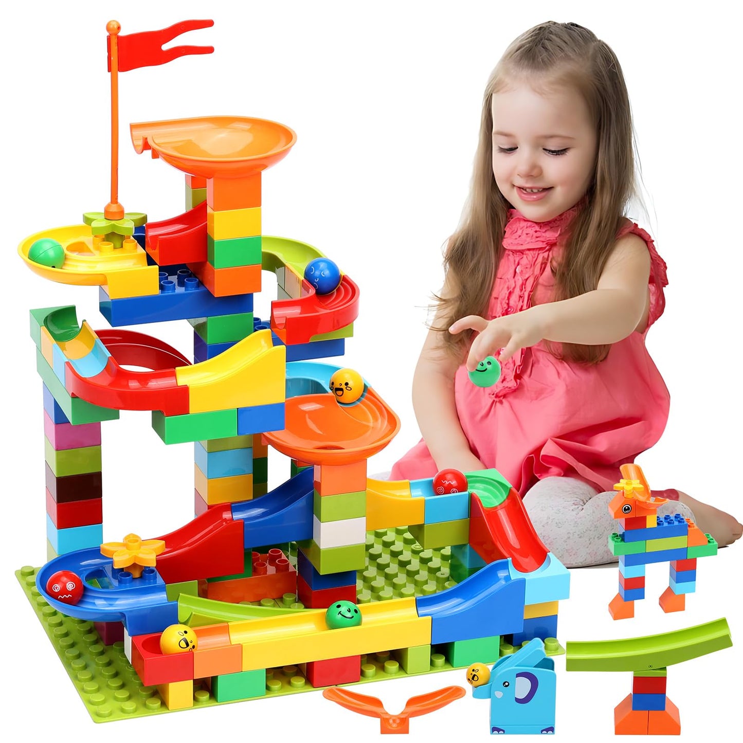 COUOMOXA Marble Run Building Set for Kids - STEM Educational Blocks, Compatible with Classic Bricks, Ages 3-8+, Fun Learning Toy for Boys & Girls
