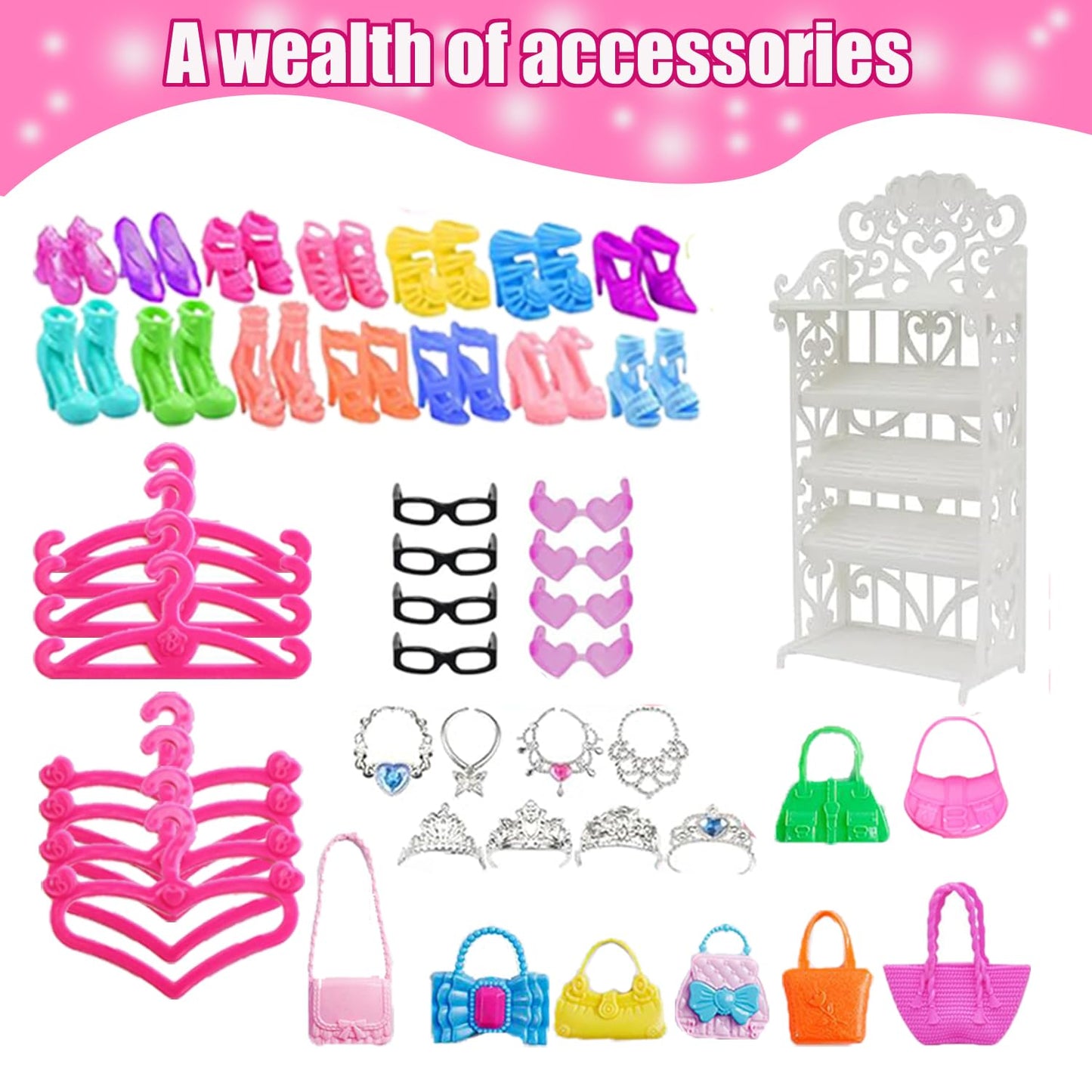 Korilave 108-Piece Doll Clothes & Accessories Set with Closet Wardrobe for 11.5" Dolls – Dresses, Swimsuits, Bags, Hangers, Birthday Gift