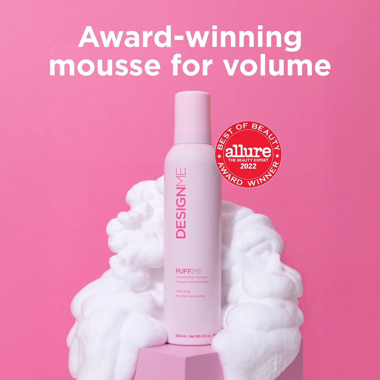 Design.Me PUFF.ME Volumizing Hair Mousse | Lightweight Flexible Hold for Fine Hair | Boosts Volume & Shine with Vitamins B5 & E | 250mL, Sulfate-Free