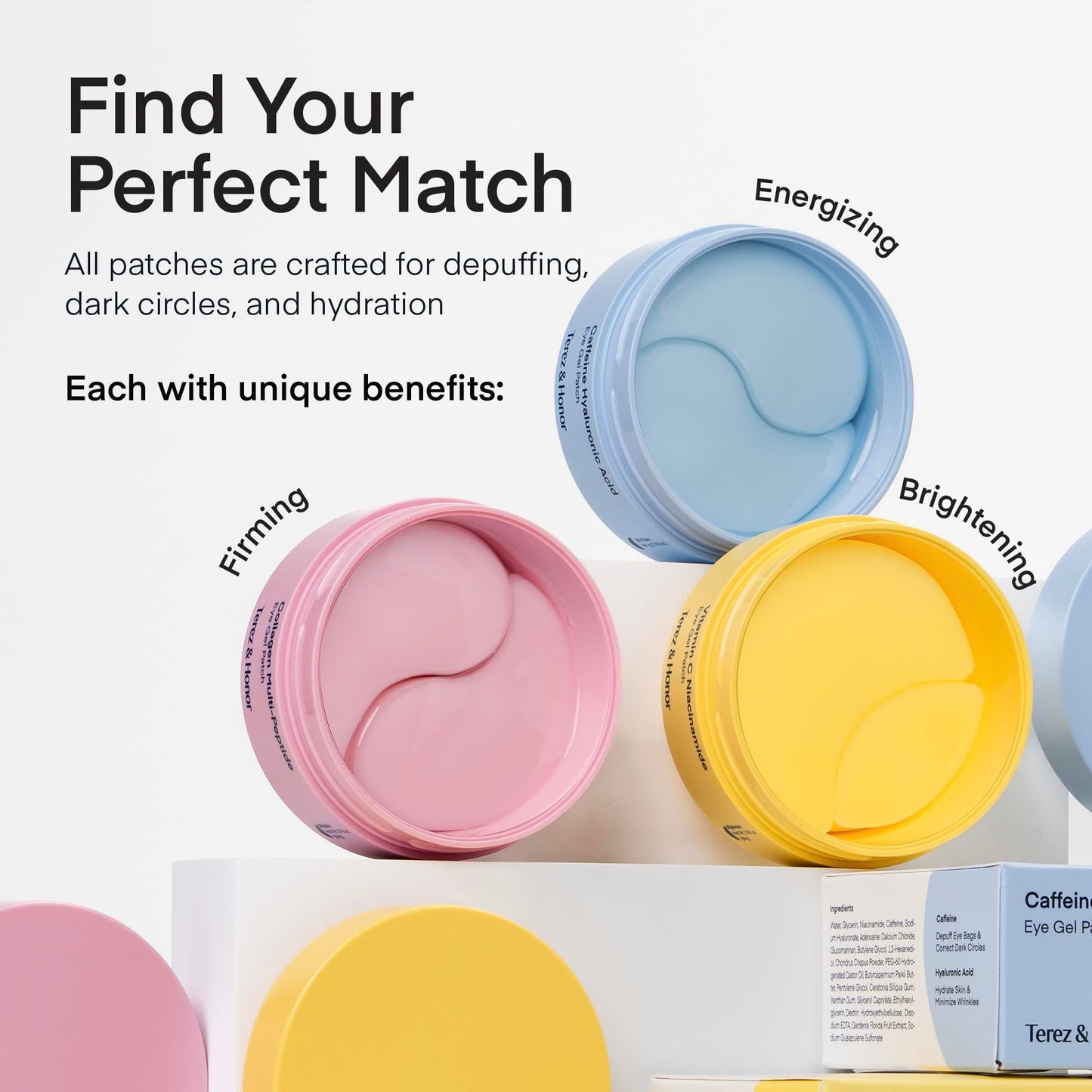 TEREZ & HONOR Peptide Collagen Under Eye Patches, 60 Hydrogel Masks for Dark Circles, Puffiness, Wrinkles & Anti-Aging Care