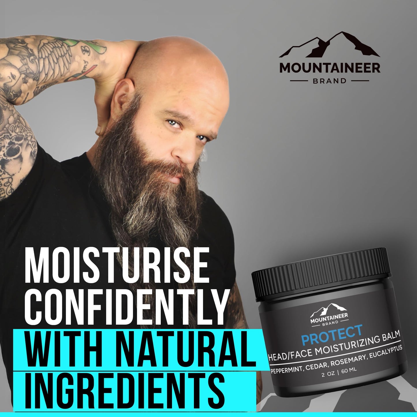 Mountaineer Brand Natural Moisturizer & Aftershave Balm for Men – Bald Head & Face Care, Non-Greasy, Refreshing Scent, 2oz, Made in USA