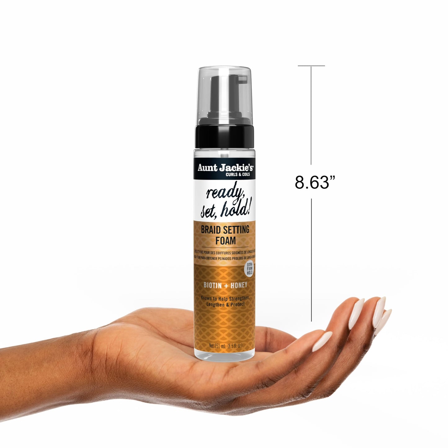 Aunt Jackie's Curls & Coils Braid + Twist Collection Ready, Set, Hold Braid Setting Foam with Extra Firm Hold, 8.5 fl oz