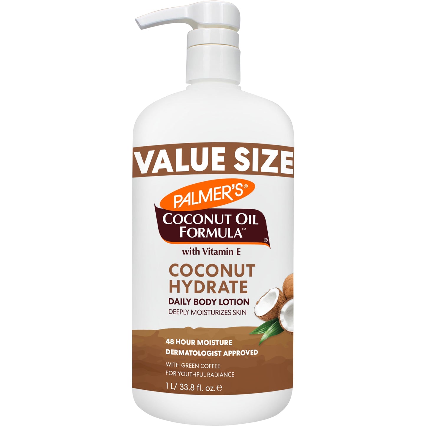 Palmer’s Coconut Oil Body Lotion – Moisturizer for Dry Skin with Green Coffee Extract & Vitamin E, Hand & Body, 33.8 fl oz Pump Bottle