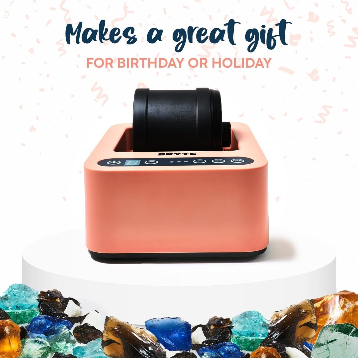 BRYTE Pink Rock Tumbler – 3 Speeds, 9-Day Digital Timer, Self-Cooling Motor, Dual Injection, Professional Polisher Kit for Kids & Adults