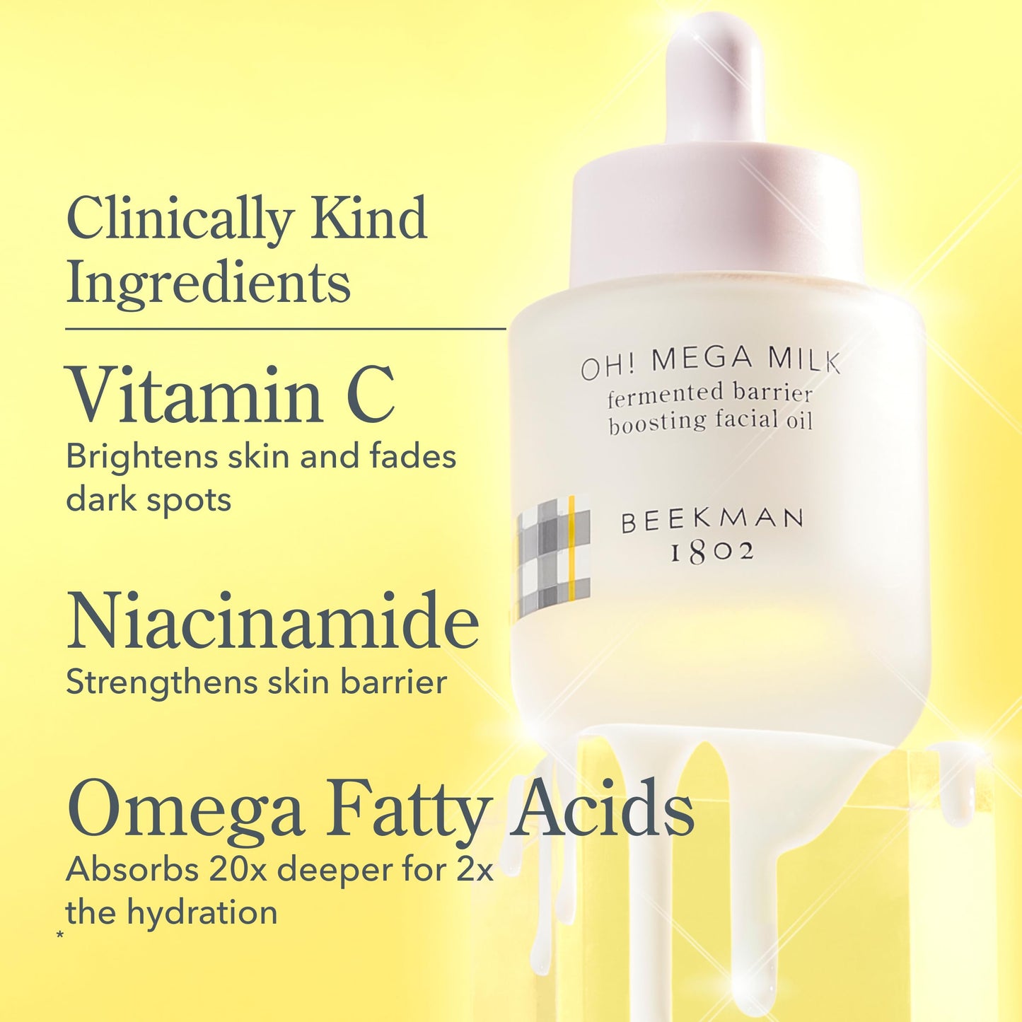 Beekman 1802 Oh Mega Milk Facial Oil with Vitamin C & Niacinamide – Hydrating, Brightening, Barrier-Repair Serum for Sensitive Skin, Fragrance-Free