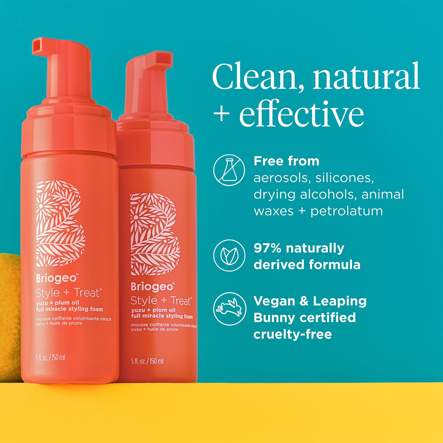 Briogeo Style + Treat Yuzu & Plum Oil Full Miracle Styling Foam – Frizz Control, Heat Protect, Volume & Texture for All Hair Types, 5 fl oz