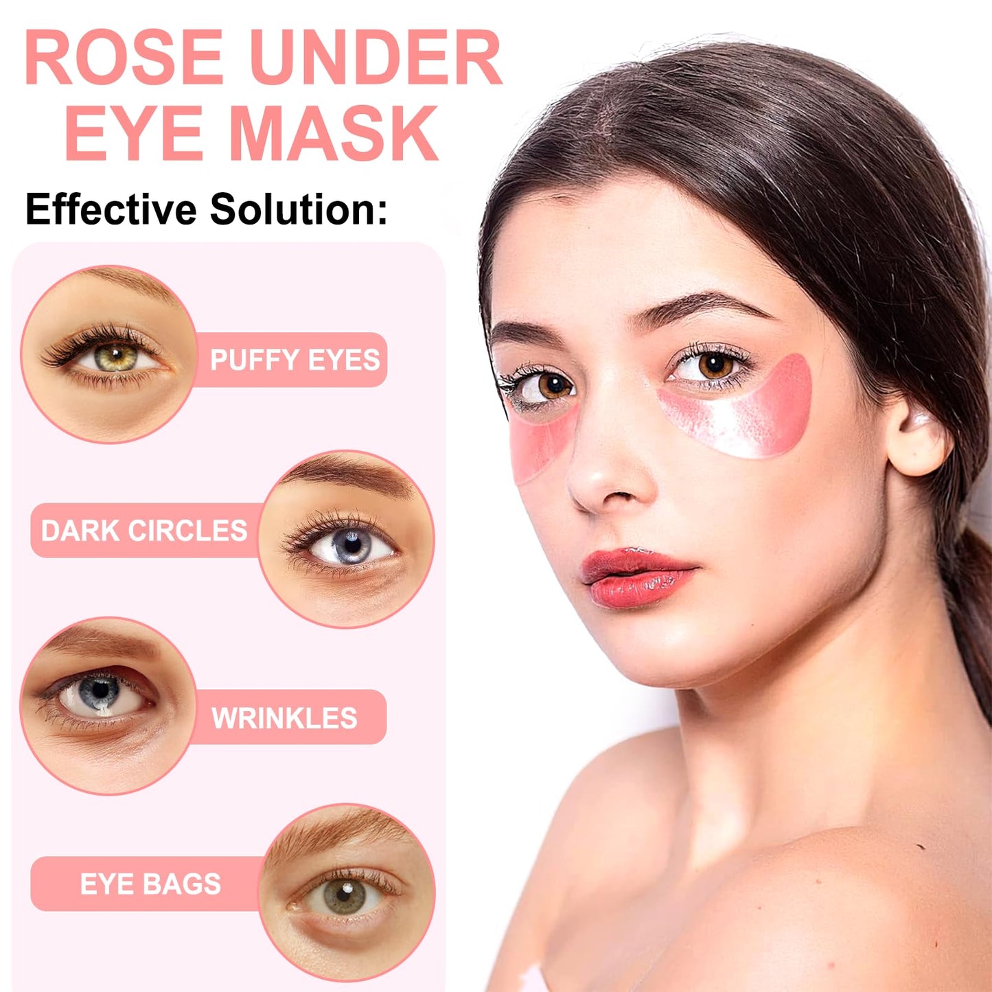 30 Pairs Rose Eye Masks - Under Eye Patches for Dark Circles, Puffiness, Wrinkles & Fine Lines, Skincare for Women & Men