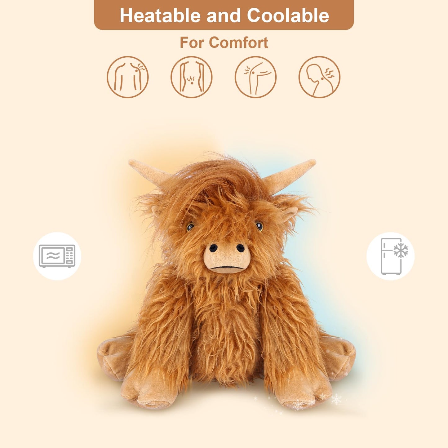 SuzziPals Highland Cow Plushie – Microwavable & Freezable, Lavender Scented Heating Pad for Stress Relief, Relaxation & Gifts