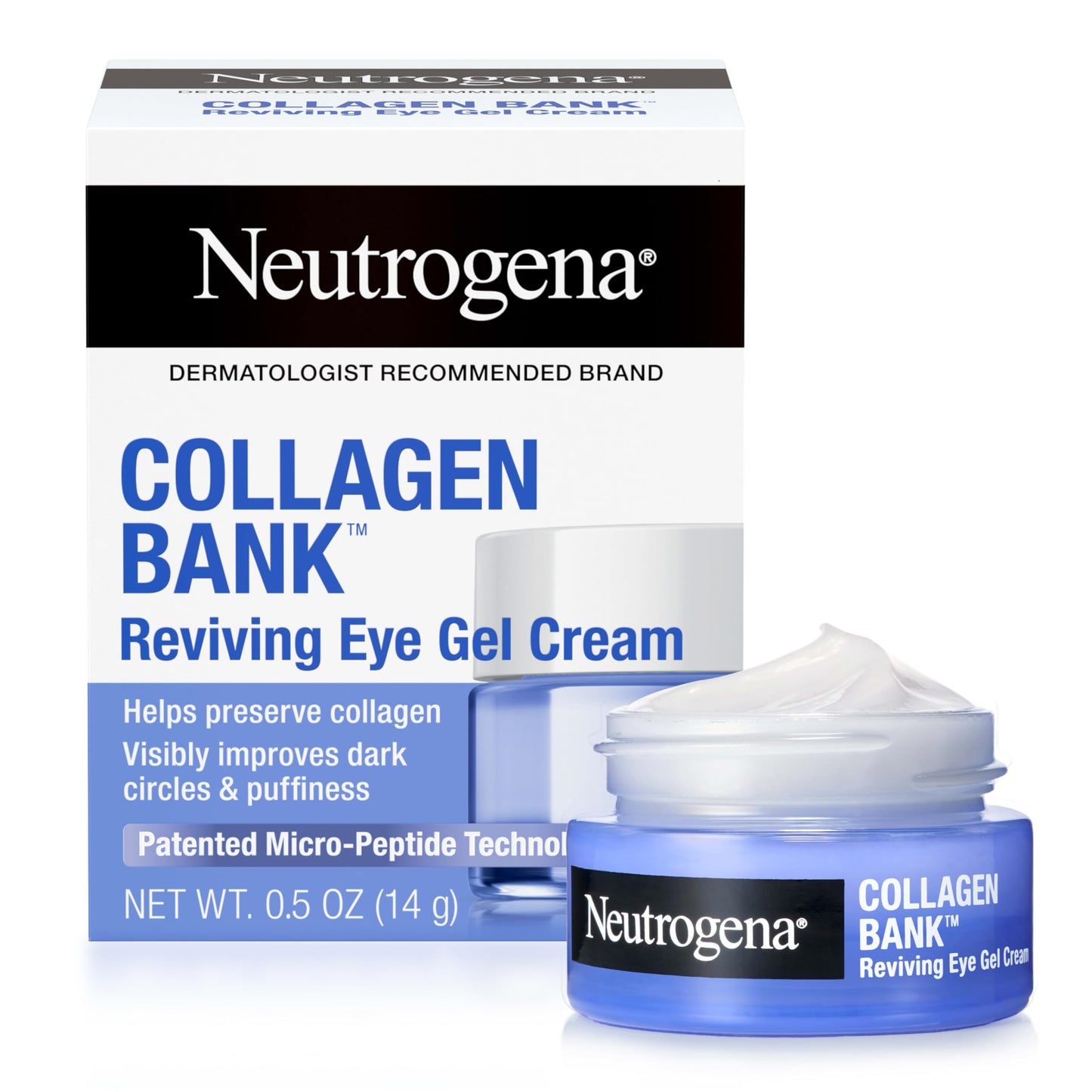 Neutrogena Collagen Bank Reviving Eye Cream, 0.5 oz – Reduces Dark Circles, Puffiness & Fine Lines, Fragrance-Free with Peptides