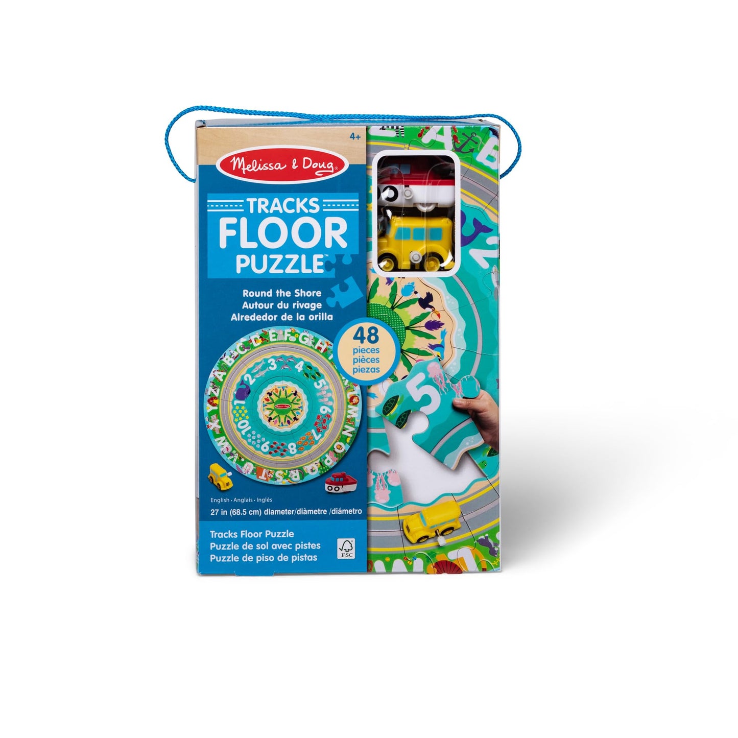 Melissa & Doug Round The Shore Tracks Cardboard Jigsaw Floor Puzzle and Wind-Up Vehicles – 48 Pieces, for Boys and Girls 4+ - FSC-Certified