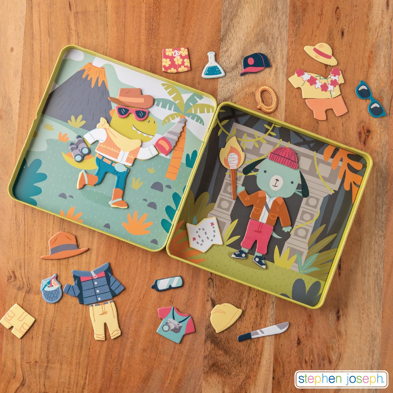 Stephen Joseph, Travel Tin Magnetic Dress Up,Bunny and Cat Small, 40 unique pieces