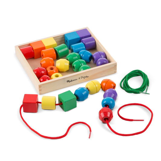 Melissa & Doug Primary Lacing Beads Set – 30 Wooden Beads & 2 Laces in Storage Box – Fine Motor Skills Toy for Kids Ages 3+, Arts & Crafts