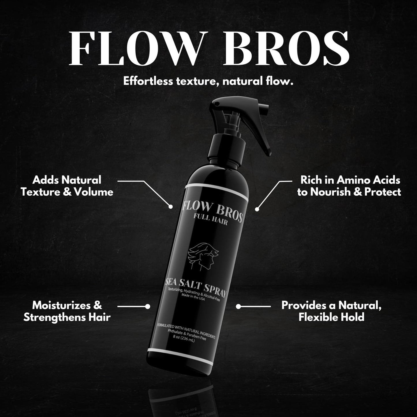 Flow Bros Sea Salt Hair Spray – Volumizing & Texturizing with Vitamin B5 & Amaranth Seed Extract, Alcohol & Paraben Free, 8oz