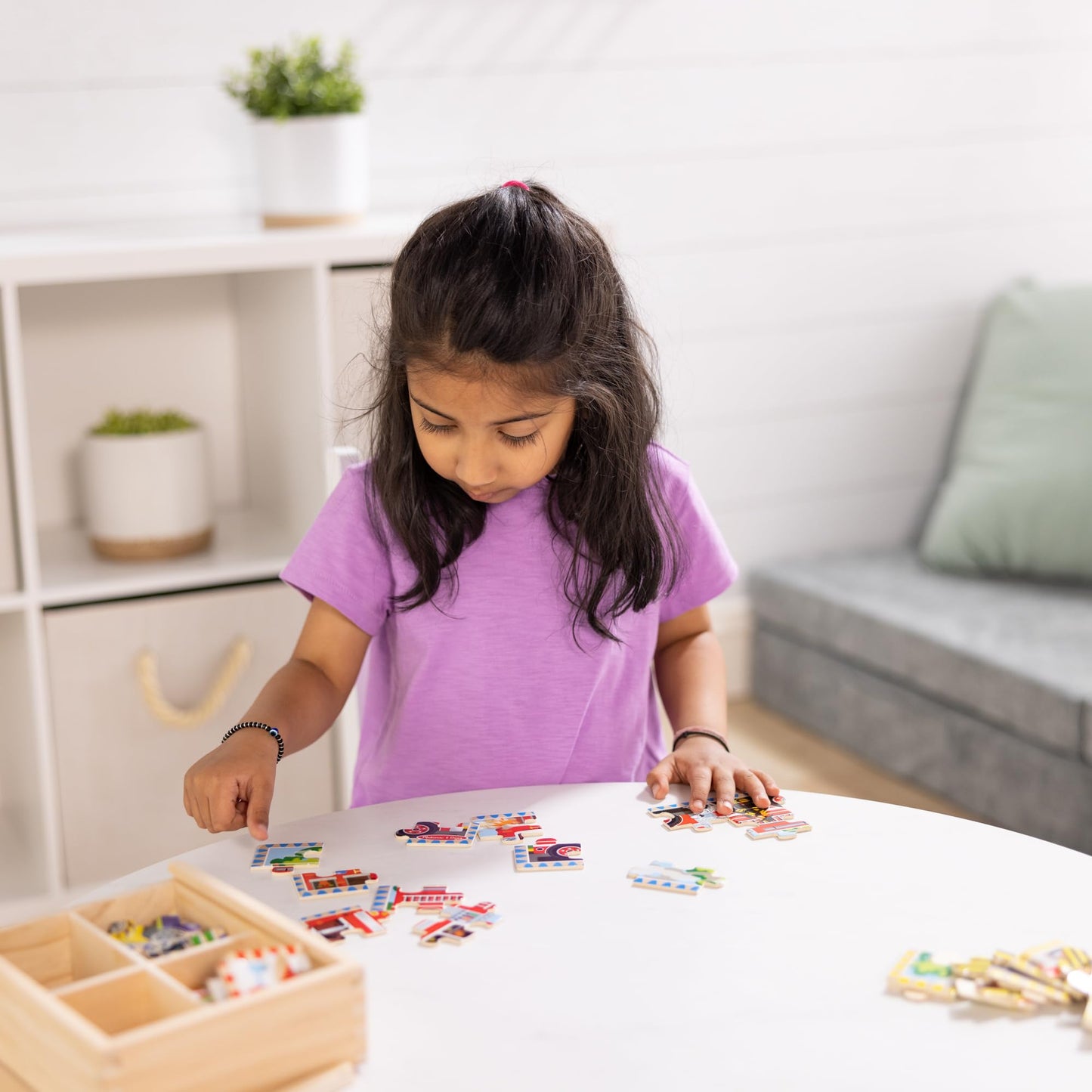 Melissa & Doug 4‑in‑1 Wooden Vehicle Jigsaw Puzzle Set, 48 Pieces with Storage Box, Toddler Puzzle Toy for Kids Ages 3+- FSC Certified