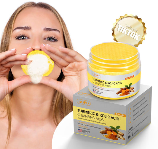 Kojic Acid and Turmeric Cleansing Pads, 50 Pcs, for Face Cleansing and Exfoliation