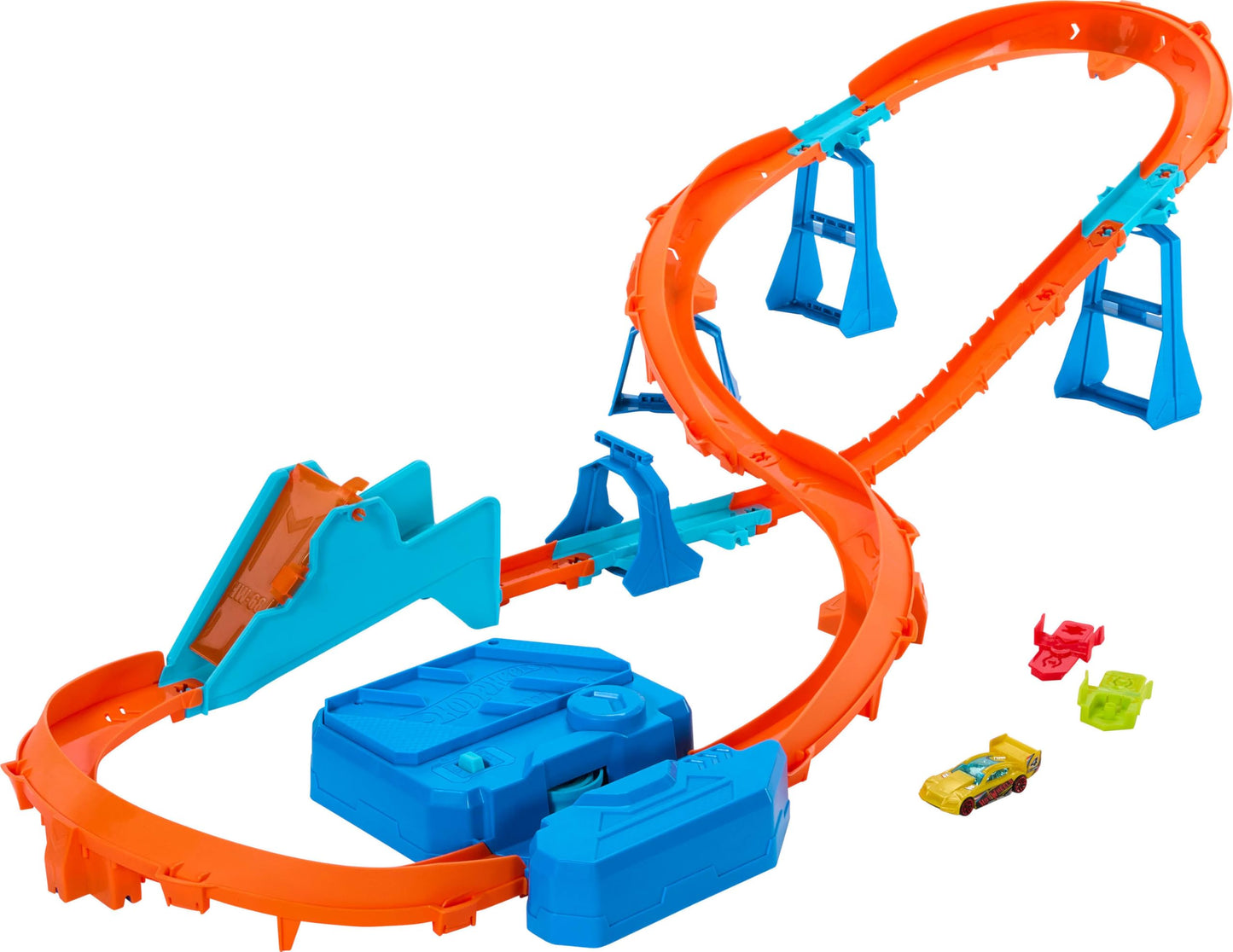 Hot Wheels Toy Car Track Set, Deluxe Building Box with Motorized Booster, 1:64 Scale Vehicle, Speed Snap Track, Boosted Jump Speedway