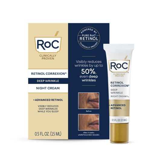 RoC Retinol Correxion Deep Wrinkle Night Cream Mini 0.5 oz – Anti-Aging Face Moisturizer with Shea Butter, Glycolic Acid & Squalane