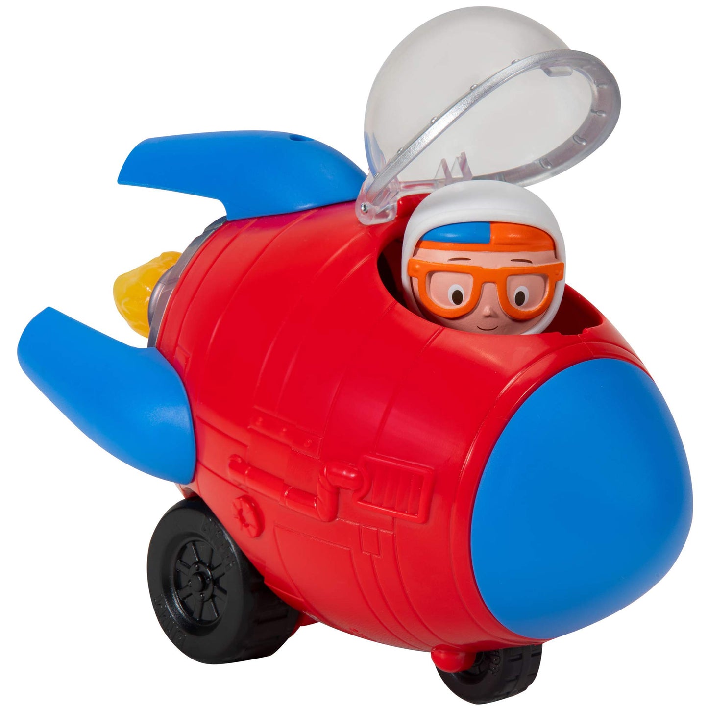Blippi Rocket Ship Mini Vehicle with Freewheeling 2” Figure - Imaginative Play Toy for Toddlers & Preschoolers