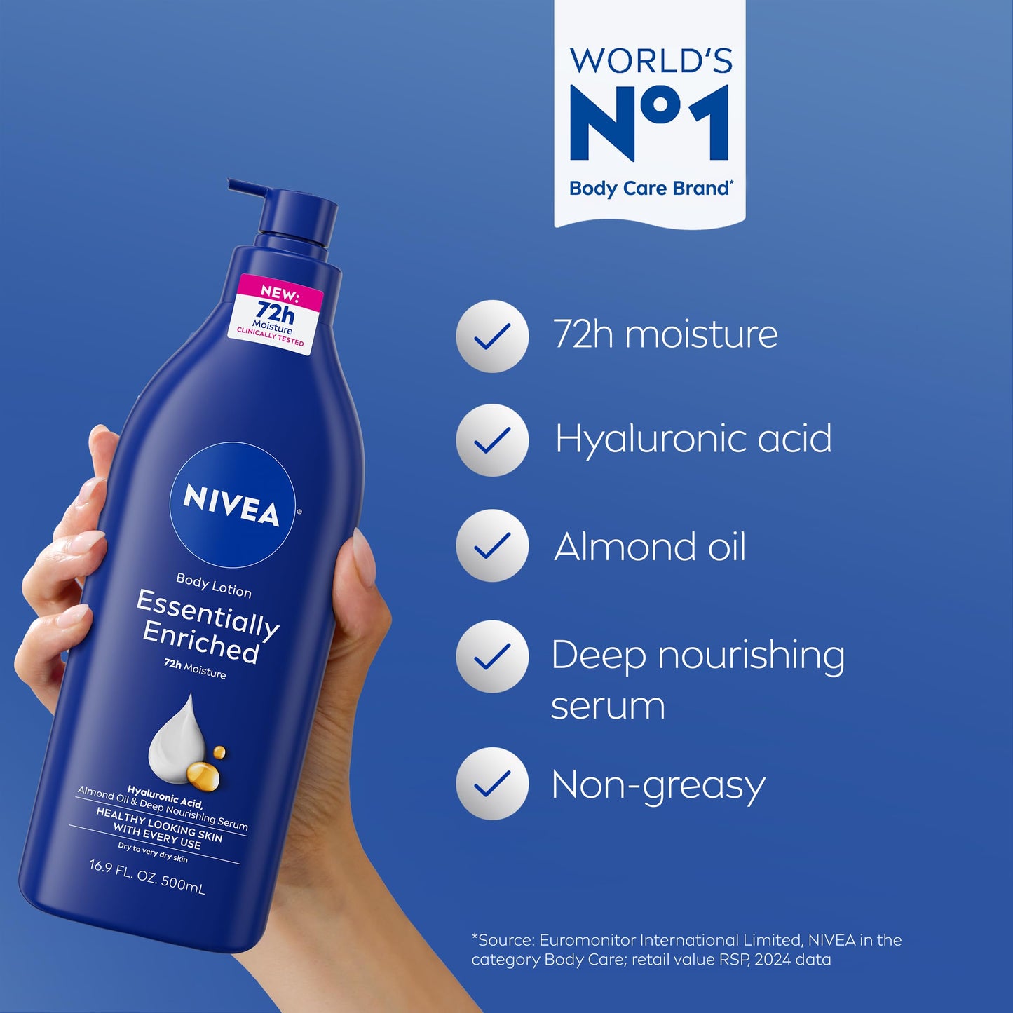 NIVEA Essentially Enriched Body Lotion for Dry Skin, Pack of 2, 16.9 Fl Oz Pump Bottles