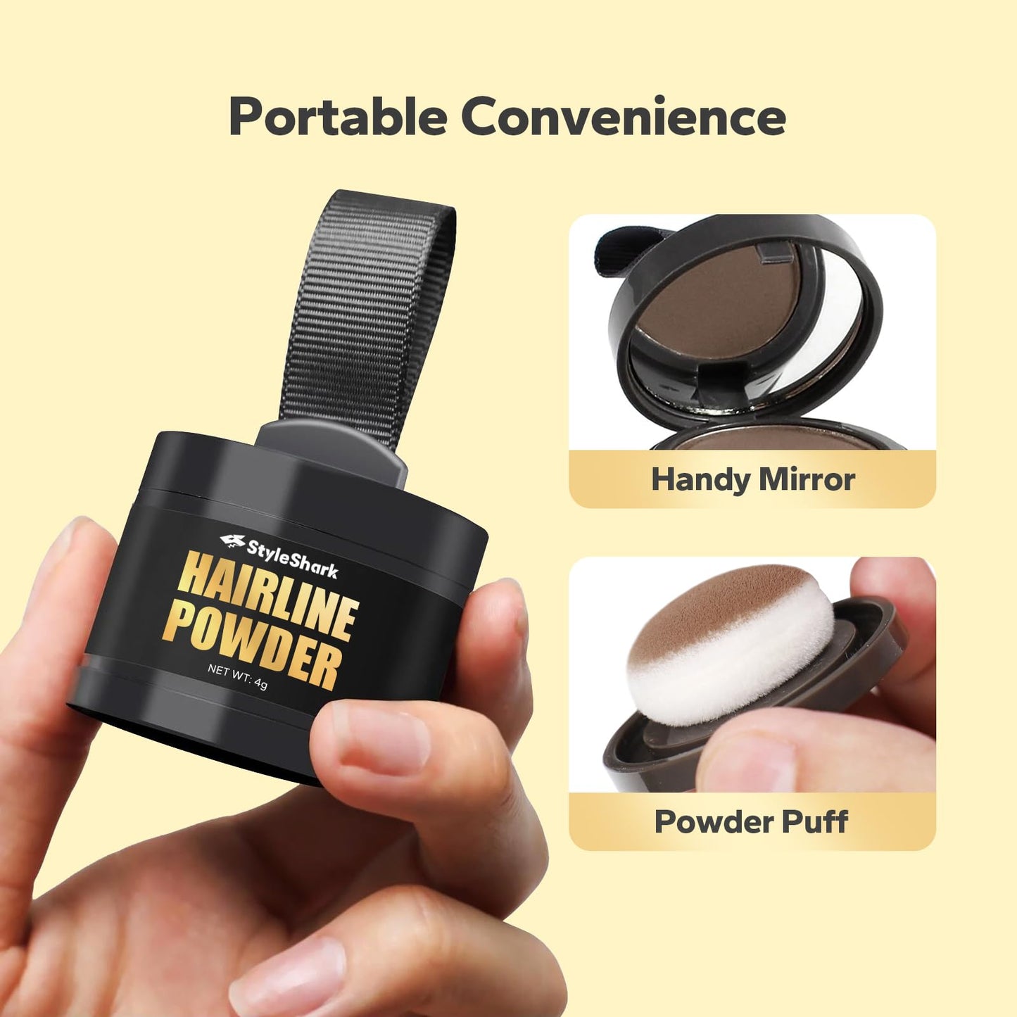 StyleShark Hairline Powder - Stain-Proof Root Touch-Up for Thinning Hair, Sweatproof Color for Women and Men (Dark Brown)