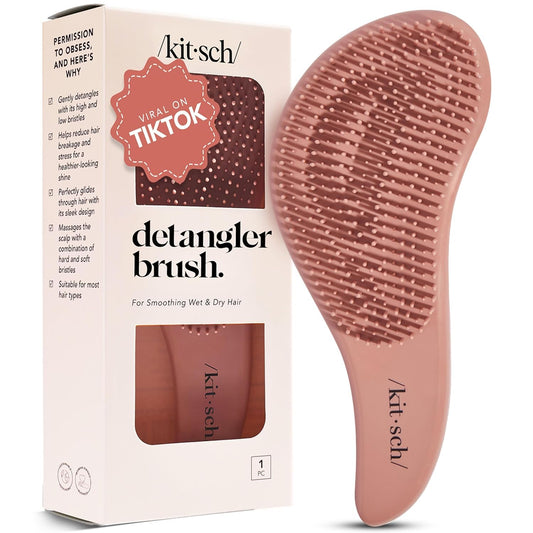 Kitsch Detangler Brush – Gentle Flexible Bristle Hair Brush for Curly, Straight & Wavy Hair | Works on Wet or Dry Hair for Women, Men & Kids – Terracotta