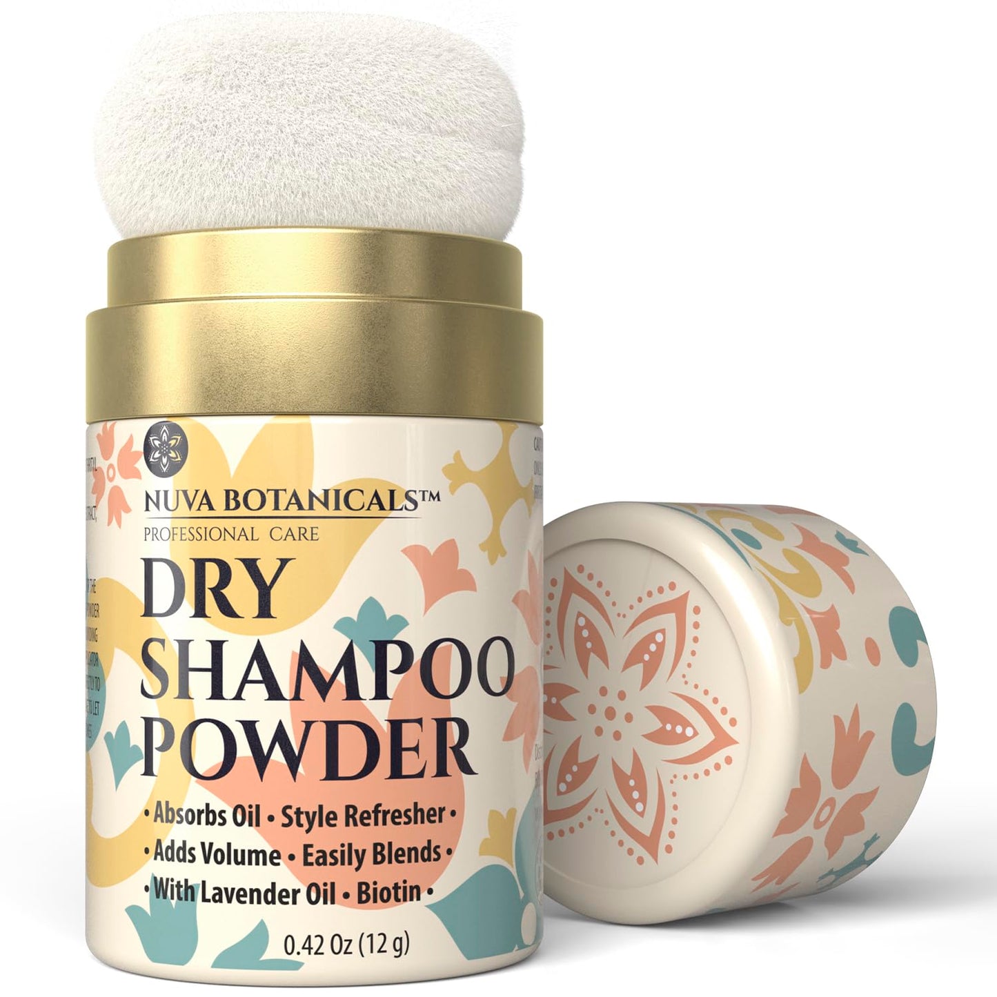 Nuva Botanicals Non Aerosol Dry Shampoo Powder with Biotin - Lavender Extract and Korean Ginseng - Volumizing Travel Size (0.42 oz) - Gifts for Her