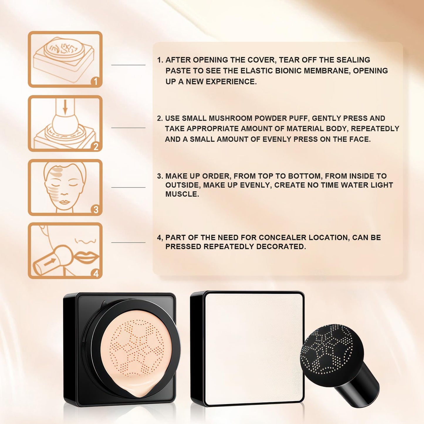 Ursoulney Air Cushion CC Cream – Long-Lasting Brightening BB Cream with Mushroom Applicator, Moisturizing Full Coverage Concealer, 1 PCS