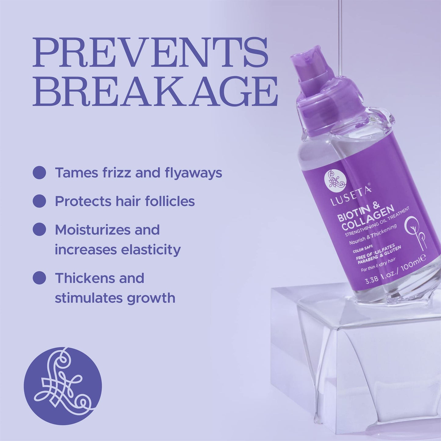 LUSETA Biotin Hair Growth Serum with Collagen – Hair Oil for Thinning, Frizzy & Damaged Hair, Thickening & Scalp Health, 3.38 Fl Oz