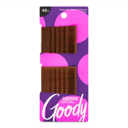 Goody SlideProof Bobby Pins 48 Ct Brunette Brown – High Gloss, Secure Hold Hair Pins for All Hair Types, Comfortable & Pain-Free Styling