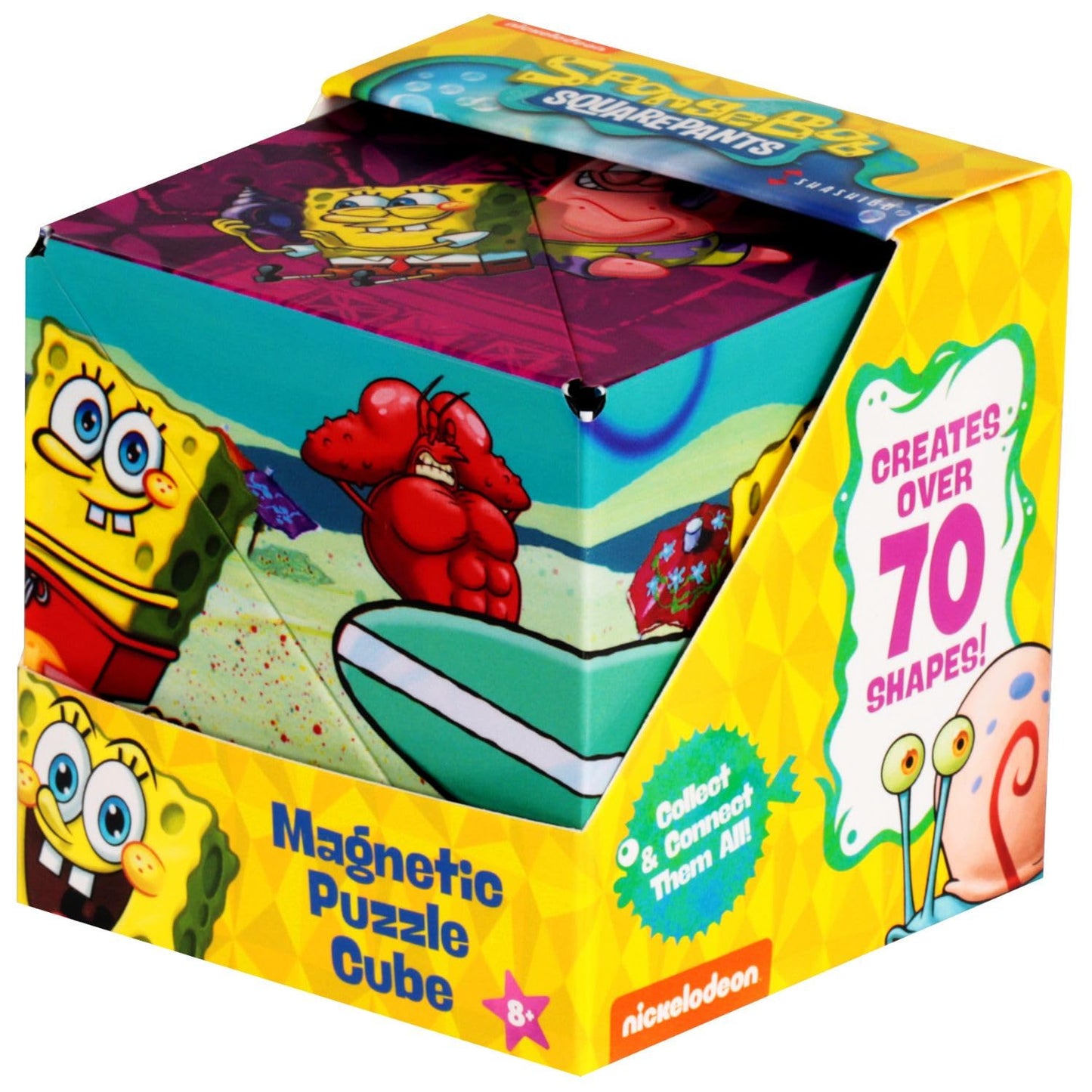 SHASHIBO Spongebob Squarepants Shape Shifting Magnetic Fidget Cube – STEM Toy That Transforms into 70+ Shapes, Beach Buddies Edition