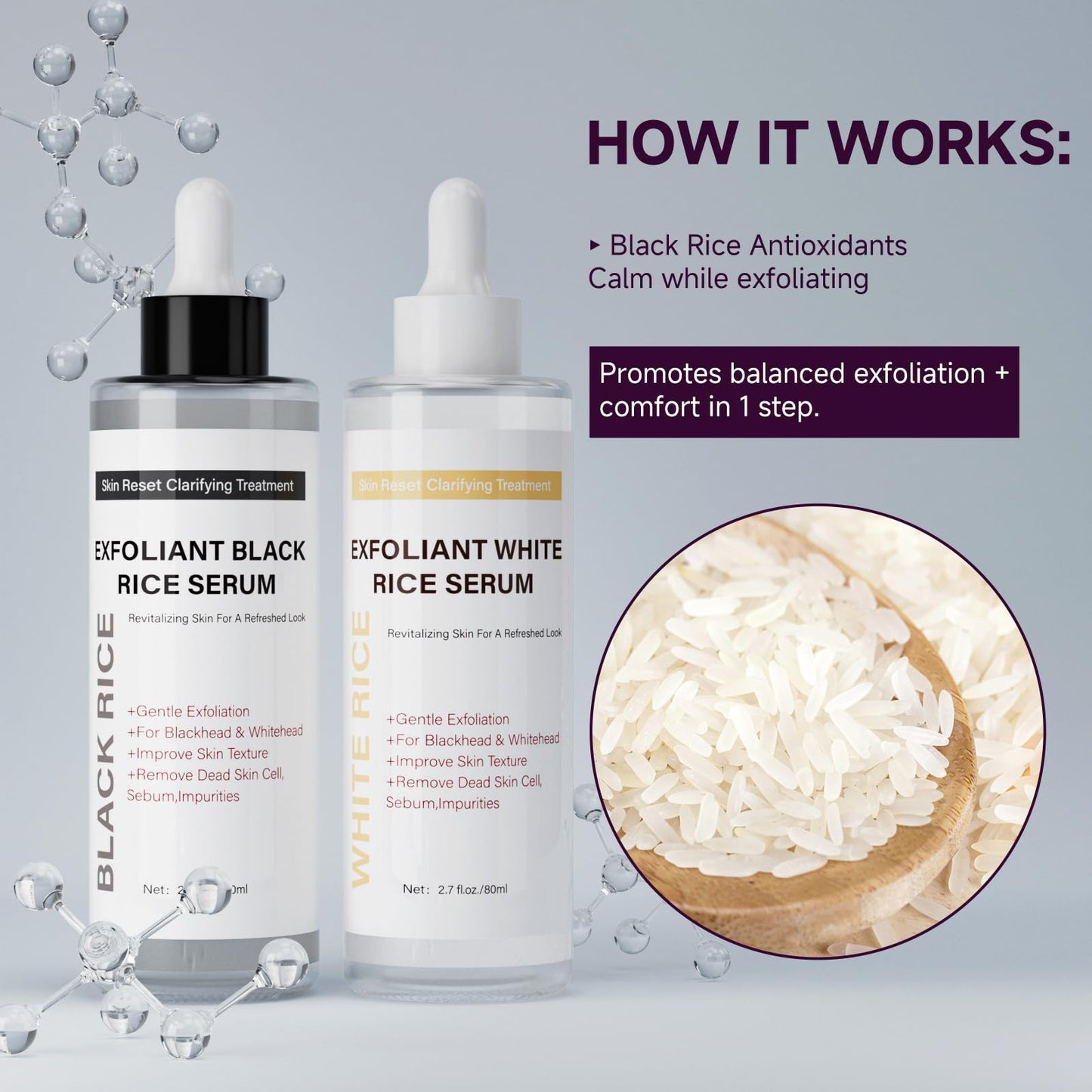 Glow Rice Exfoliant Ampoule Duo – Gentle Face & Body Peel, Hydrating Lightweight Serum & Cream, Soft Exfoliating Skin Scrub, 5.4 fl oz