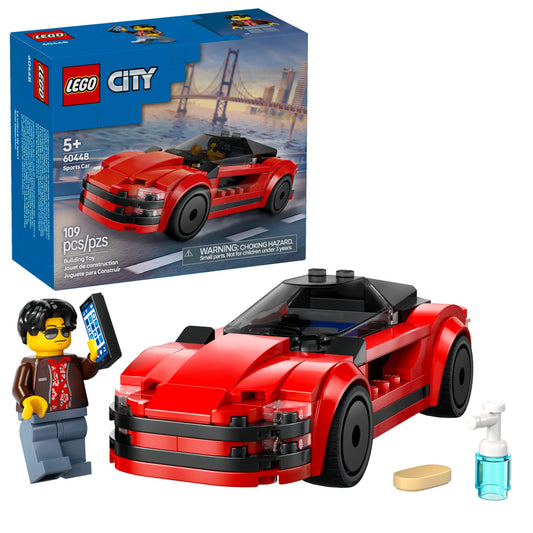 LEGO City Red Sports Car 60448 – Building Toy for Kids 5+, Includes Driver Minifigure & Accessories, Birthday & Holiday Gift