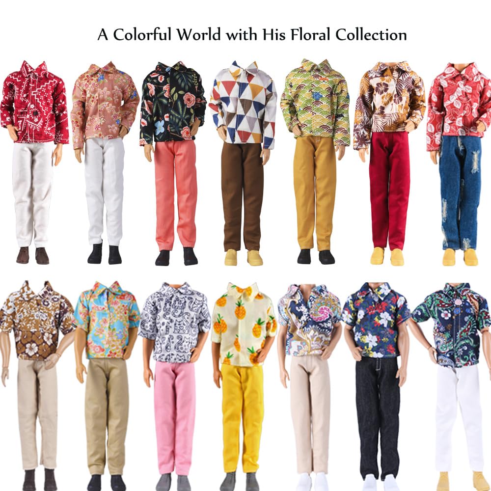 E-TING 15-Piece Outfit Set for 12" Boy Dolls – Suits, Casual Tops & Pants, Swim Trunks, 5 Pairs Shoes, Bowtie Included