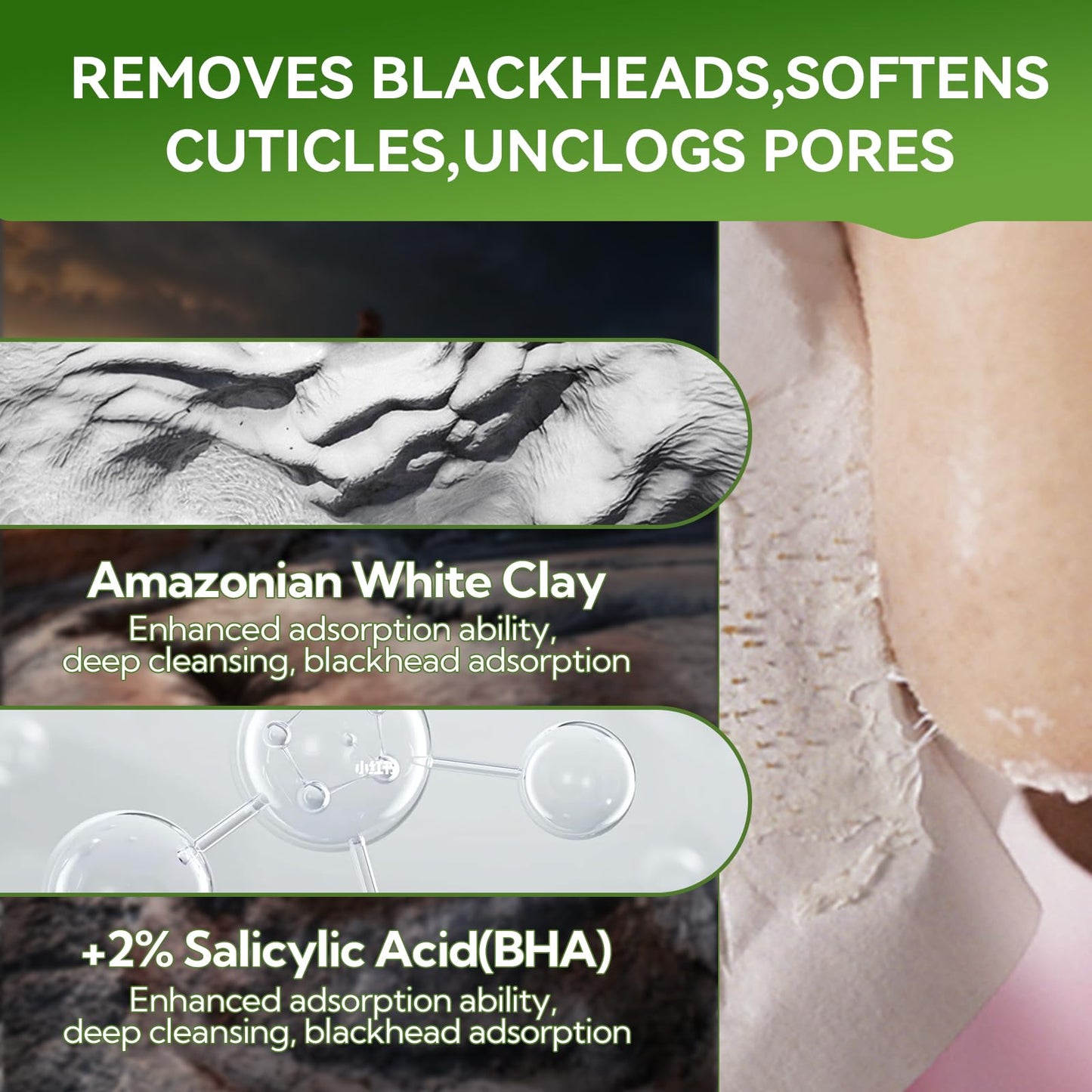 LANBENA 2.0 Blackhead Remover Nose Strips, 60pcs Peel-Off Mask with Salicylic Acid & Amazonian White Clay for Deep Pore Cleansing