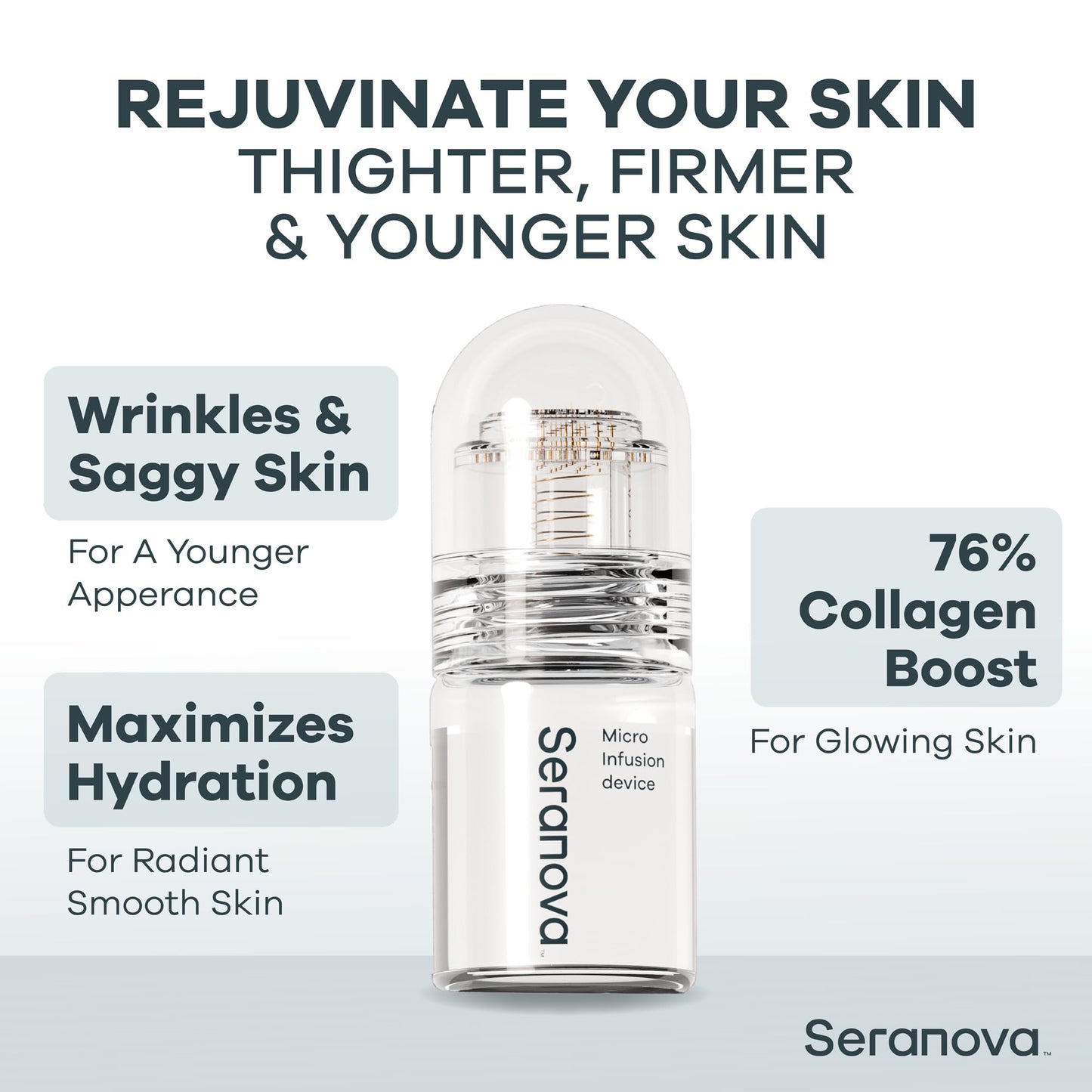 Seranova Micro Infusion Stamp 0.05mm for Face & Neck with Hyaluronic Acid & Collagen Peptide Serum – 3-Month At-Home Skin Care