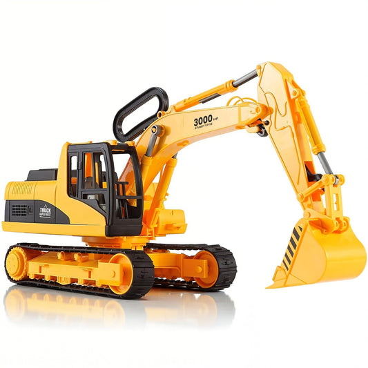 Liberty Imports 15" Oversized Construction Truck Toys for Kids – 1:22 Scale Friction Powered Vehicles with Realistic Moving Parts (Excavator)