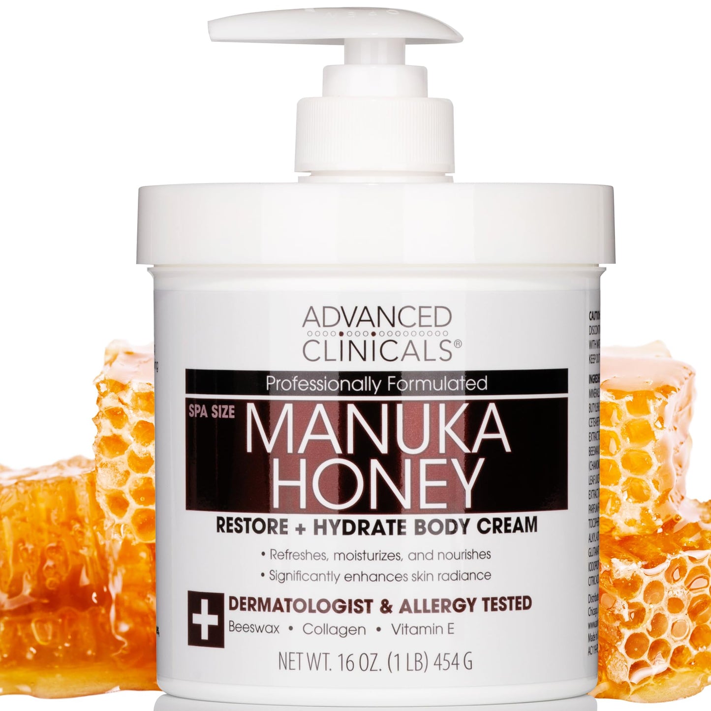 Advanced Clinicals Manuka Honey Body Cream for Dry Skin – Hydrating Collagen Body Butter & Moisturizer for Men & Women, 16 oz
