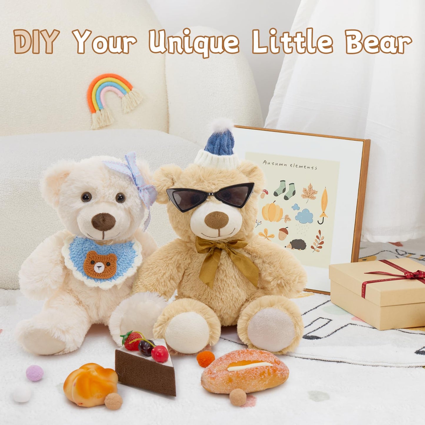 MorisMos 3 Pack 14" Teddy Bears, Cute Small Plush Stuffed Animals, Soft Little Bears for Kids, Baby Shower & Party Centerpieces