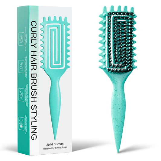 Curl Defining Brush for Curly Hair – Soft Boar Bristles & Wide Teeth for Detangling, Shaping & Defining Curls – For Wet & Dry Hair (Green)