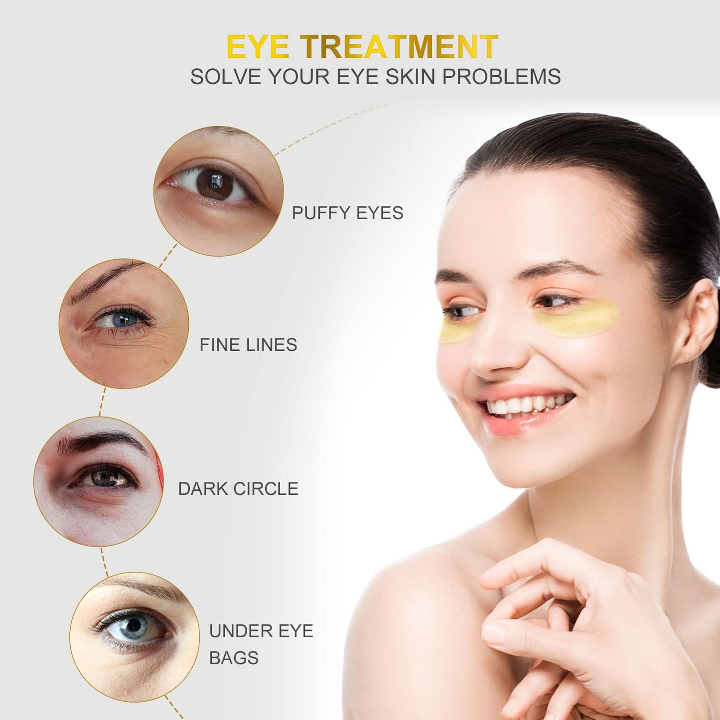 Fivewan 24K Gold Under Eye Patches - 60pcs Collagen & Hyaluronic Acid Masks to Reduce Dark Circles, Puffiness & Wrinkles