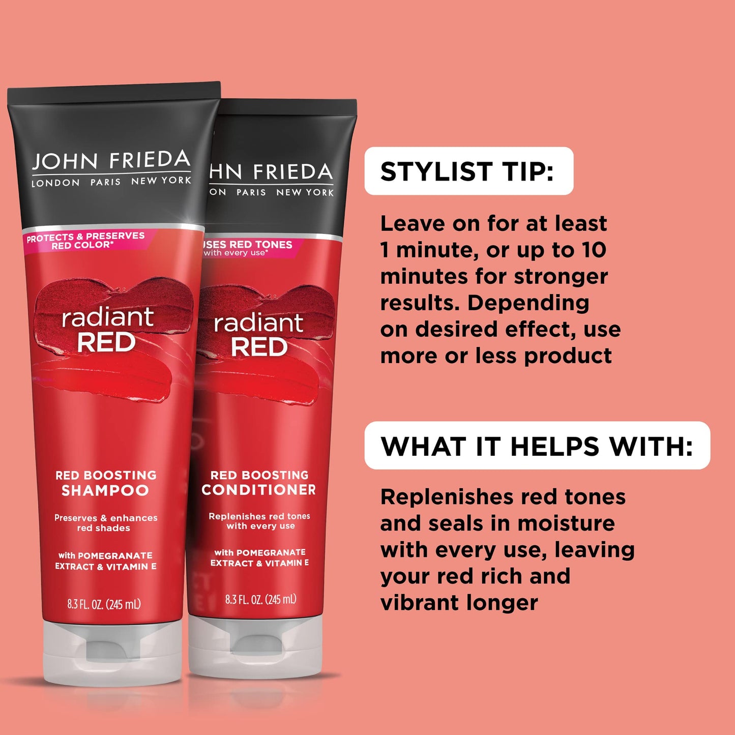 John Frieda Radiant Red Shampoo & Conditioner Bundle, Enhancing Shampoo & Conditioner, Helps Enhance Shades, with Pomegranate and Vitamin E